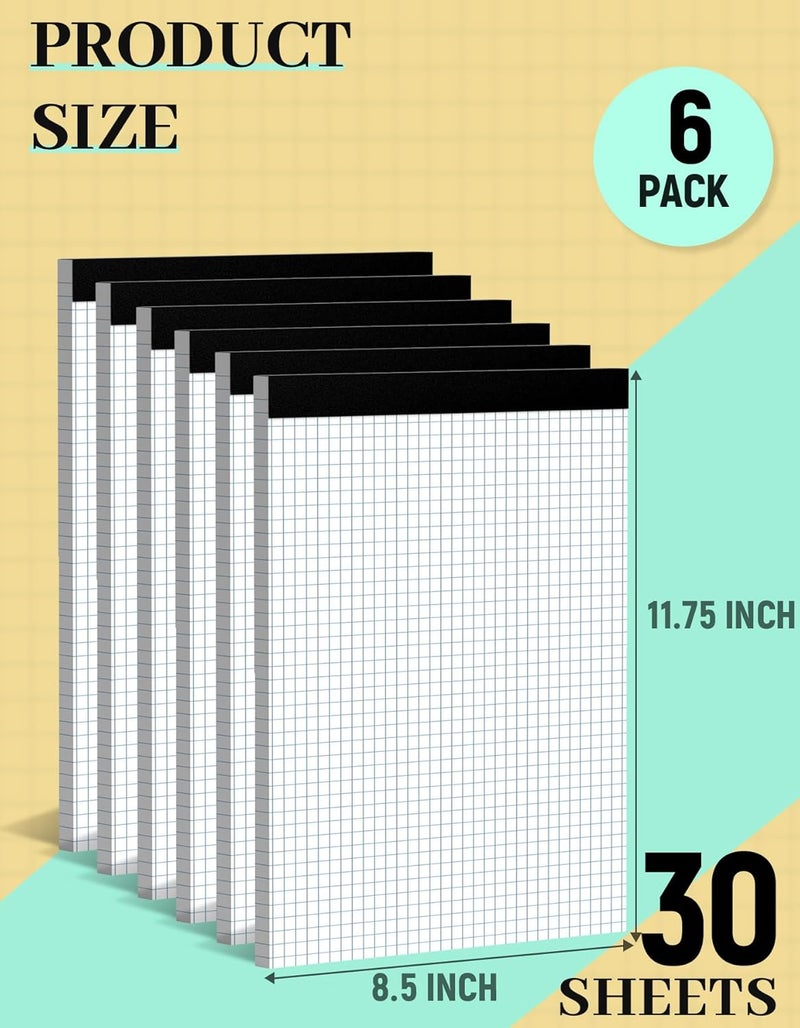 Aidunmis Graph Paper 8.5 x 11, 6 Pack, 4x4 Graph Ruled, Grid Paper 8-1/2 x 11, Blueprint Quadrille Pad 8.5'' x 11'', Easy Tear Off Graph Paper Pad White Grid Notebook, White Draft Paper 30 Sheets/Pad - Image 2